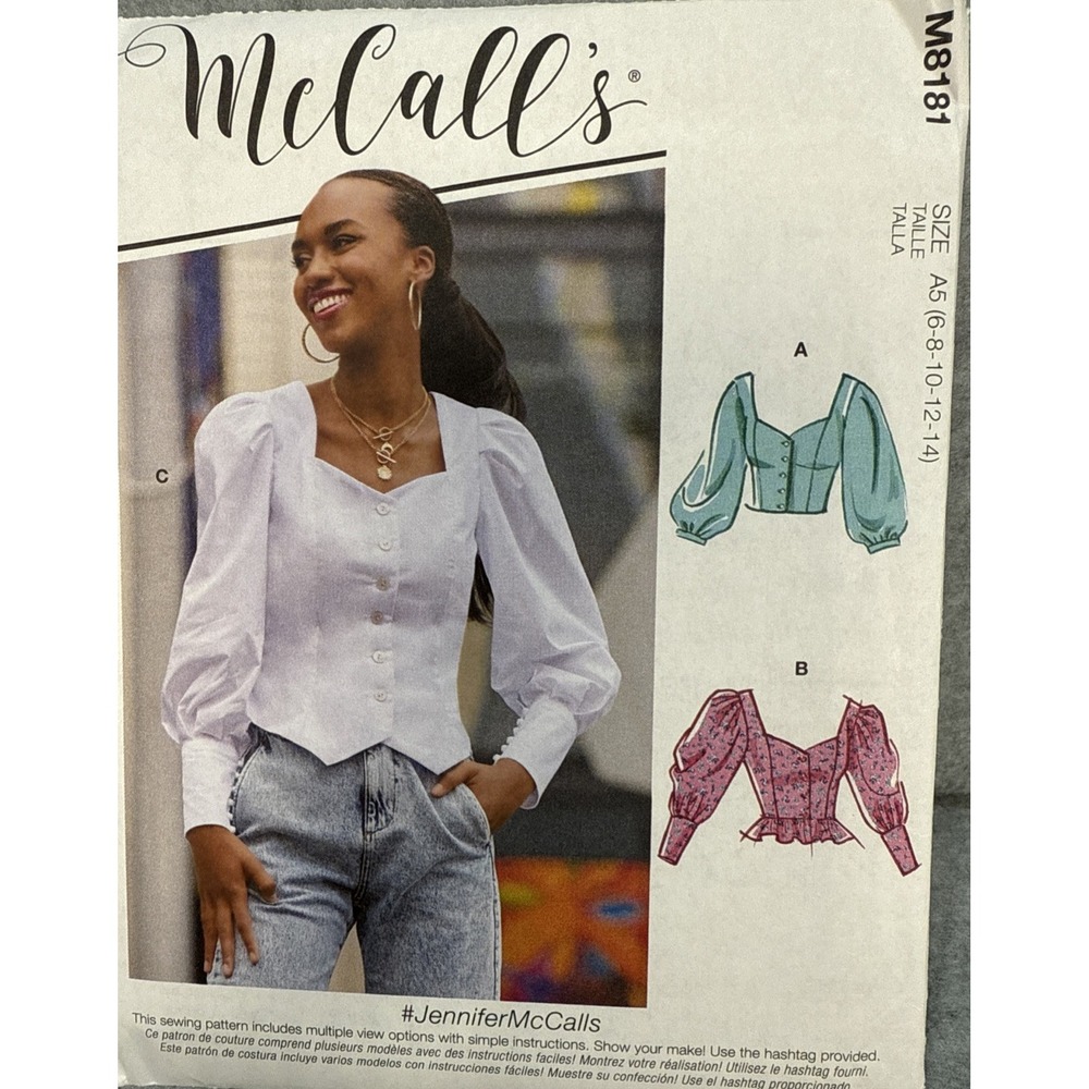 McCalls Pattern 8181 A5 6 8 10 12 14 Puffed Sleeve Blouse Corset Top Bodycon